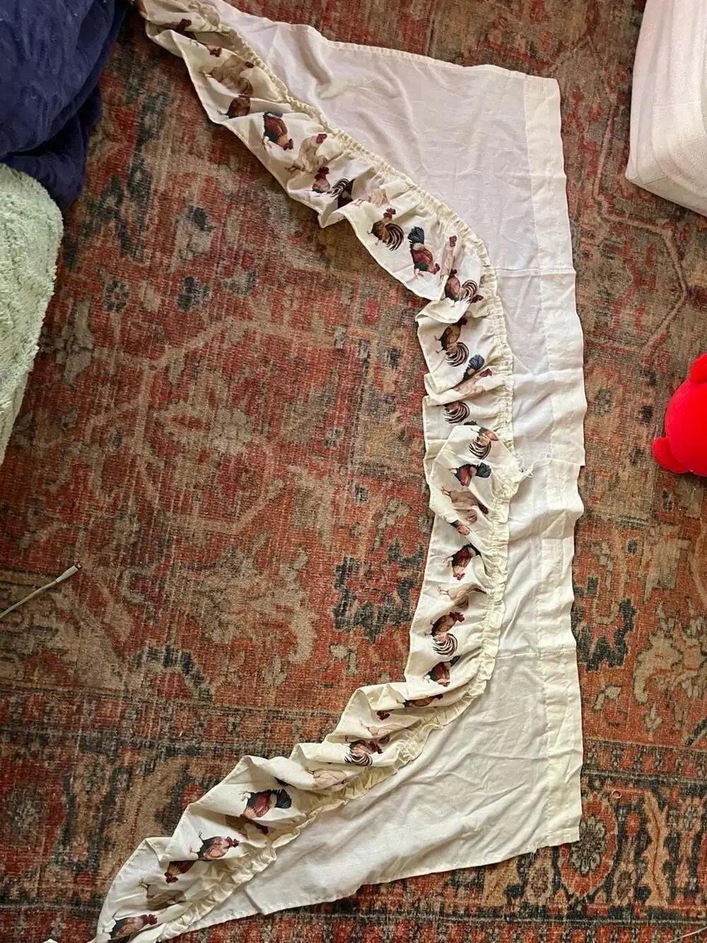Vintage Country Rooster Ruffled Swag Valance Kitchen Curtain, Cream 52x35